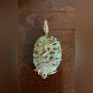 NWT Handmade Copper Wrapped Brown and Beige Stone